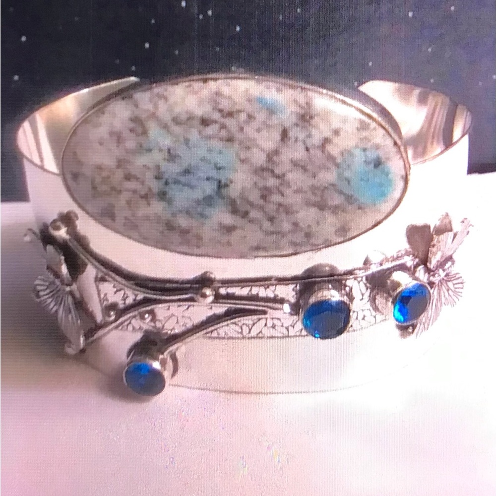 K2 Jasper Blue Topaz Stamped 925 Sterling Silver Cuff Bracelet